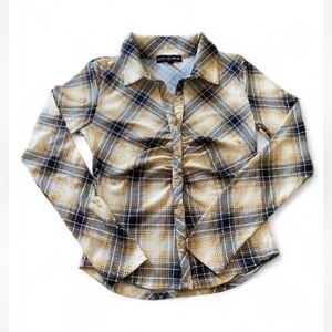 Y2K Yellow Plaid Button Up Long Sleeve Top 
Grunge Retro